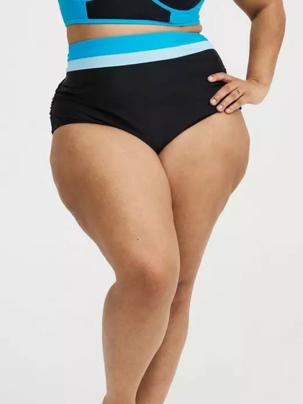 ❤️NWT TORRID RUCHED BLACK & BLUE SWIM BOTTOM HIGH CUT, LIGHTLY LINED - PLUS SIZE